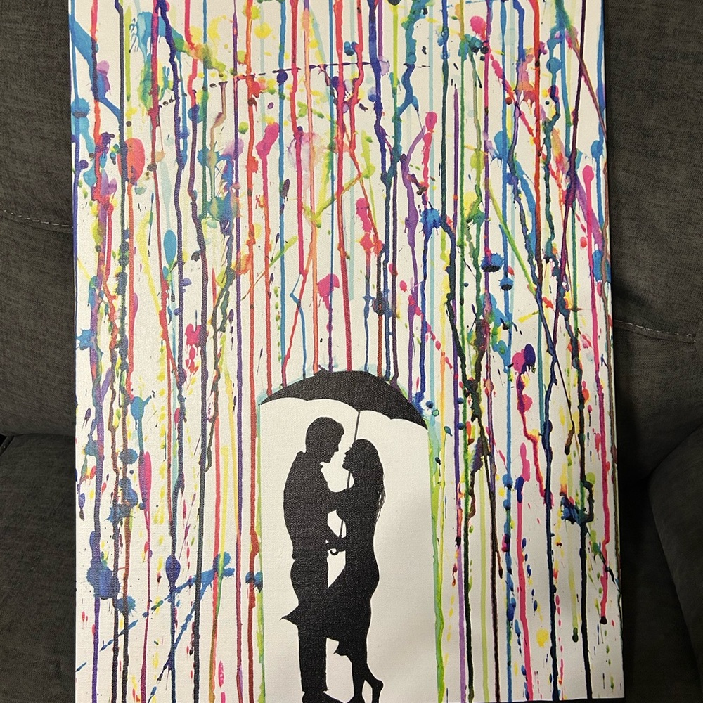 Colorful Drip Art Print with Silhouette stretched canvas ready to hang 18 x 24